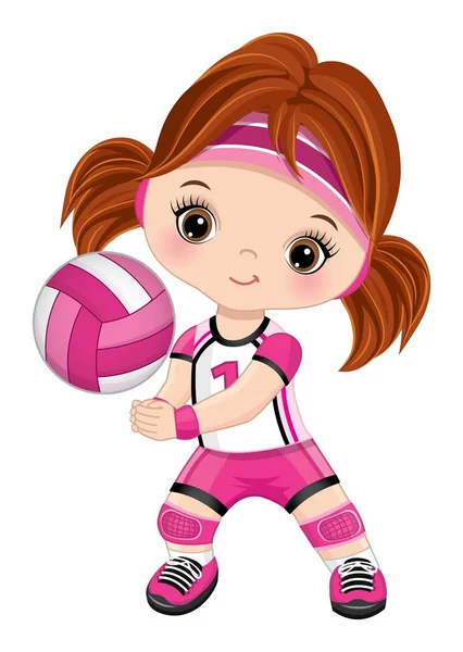 Cute Little Girl Playing Volleyball. Vector Little Volleyball Player — Stock Vector