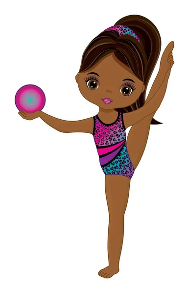 Cute Beautiful African American Performing Rhythmic Gymnastics. Vetor Preto Ginasta — Vetor de Stock