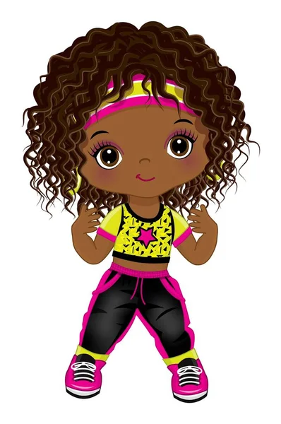 Linda niña afroamericana con pelo rizado bailando Hip Hop. Vector Hip Hop Chica Negro — Archivo Imágenes Vectoriales