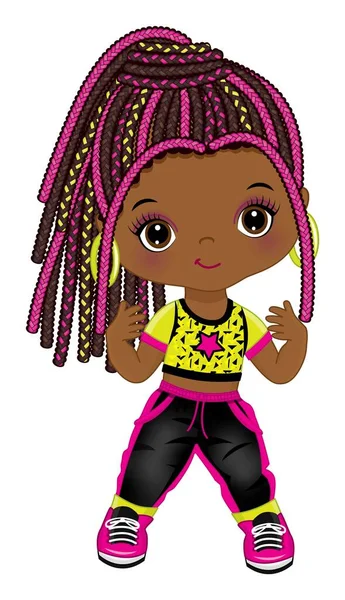 Cute Little African American Girl z plecione włosy taniec hip hop. Wektor Hip Hop czarny dziewczyna — Wektor stockowy