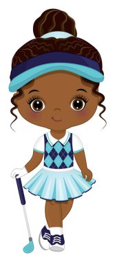 Cute Little African American Girl Playing Golf. Vector Little Girl Golfer vector Cute Little African American Girl Playing Golf. Vector Little Girl Golfer vector