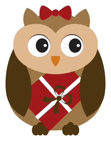 Cute Owl with Bow Holding Christmas Card. Vector Cute Christmas Owl — Stock Vector