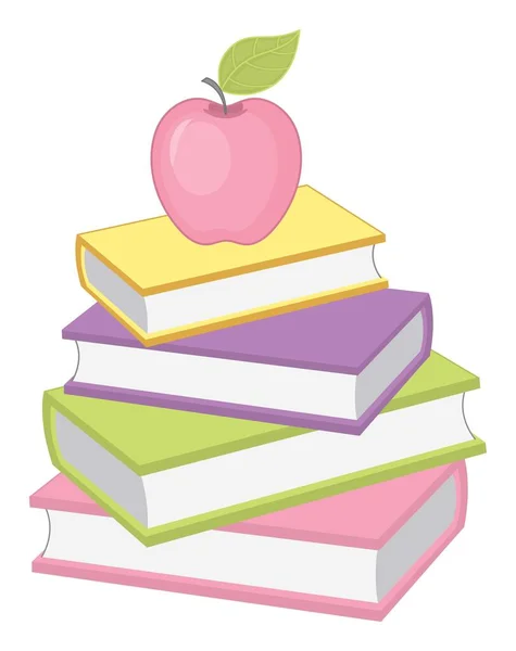 Stapel boeken met Apple aan de top. Vector Apple met Boeken — Stockvector