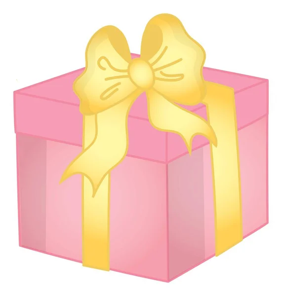 Pastel Pink Gift Box Decorated with Yellow Bow. Vector Present Box — Stock Vector