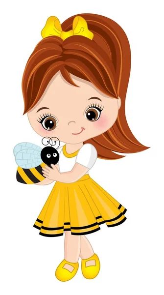 Linda niña sosteniendo la abeja. Vector chica con abeja — Vector de stock