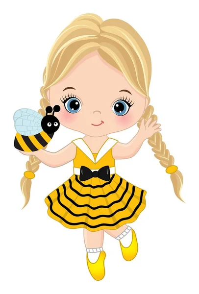 Vector linda niña rubia captura de la abeja. Vector niña con abeja — Vector de stock