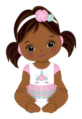 African American Unicorn Baby Girl. Vector Unicorn Baby Girl vector African American Unicorn Baby Girl. Vector Unicorn Baby Girl vector
