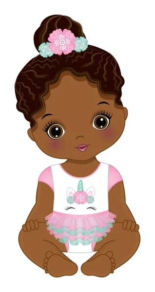 非裔美国独角兽女婴。病媒独角兽女婴 — 图库矢量图片