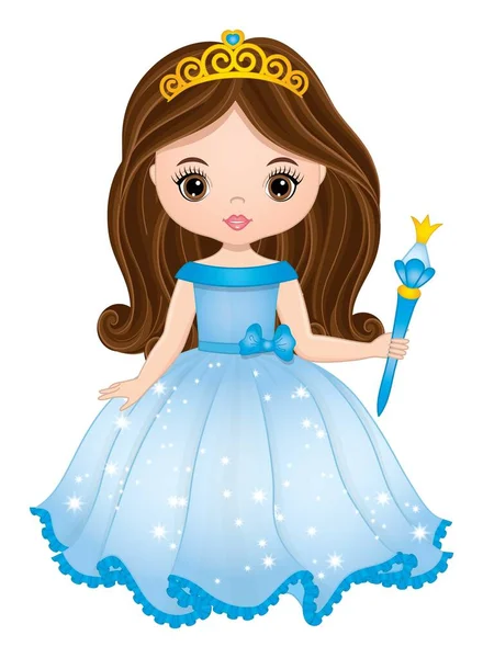 Hermosa morena princesa usando vestido largo azul — Vector de stock