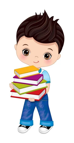 Cute School African American Boy Holding Livres — Image vectorielle