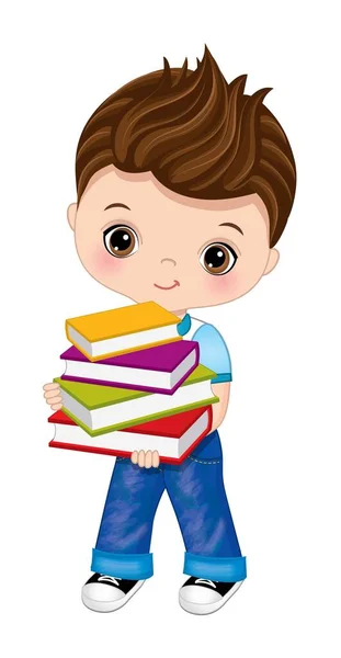 Cute School African American Boy Holding Books — Stock Vector