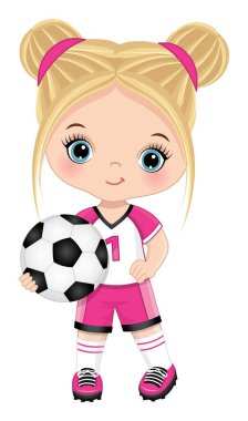 Futbol oynayan sevimli küçük sarışın kız.