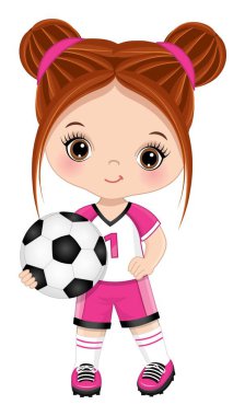 Futbol oynayan sevimli kızıl saçlı kız.