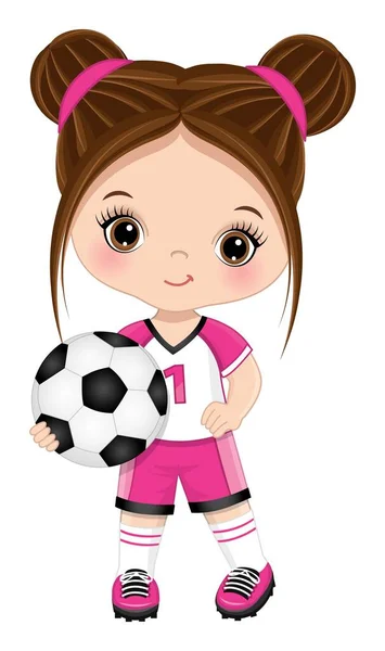 Menina morena bonito jogando futebol. Vector menina com bola de futebol. — Vetor de Stock