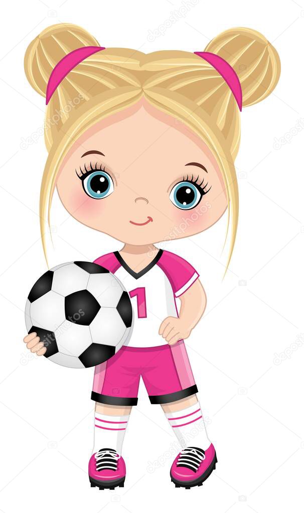 Cute Little Blond Girl Playing Soccer