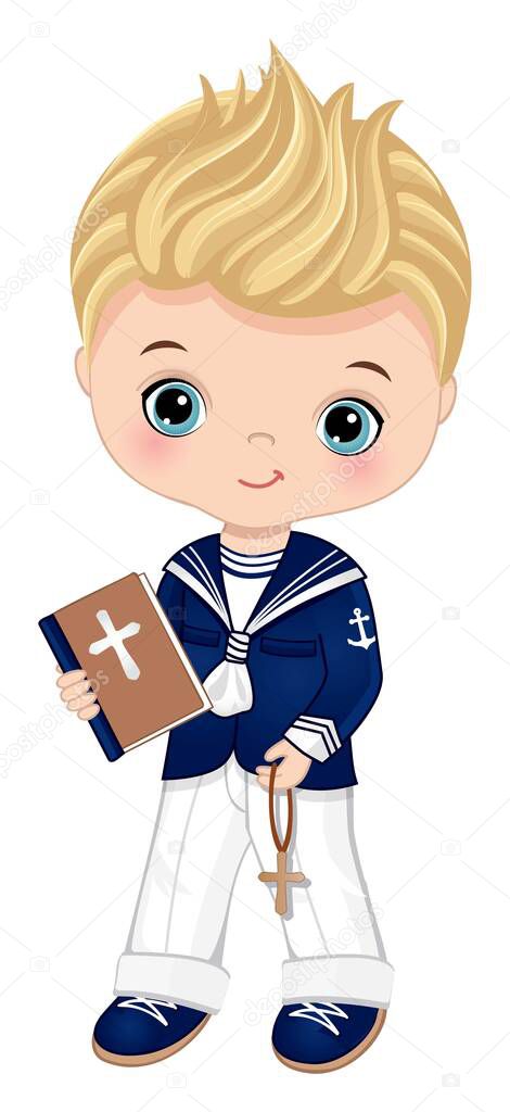 First Communion Spanish Sailor. Vector Little Cute Boy 1st Communion 