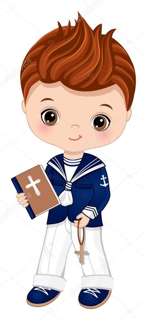 First Communion Spanish Sailor. Vector Little Cute Boy 1st Communion 
