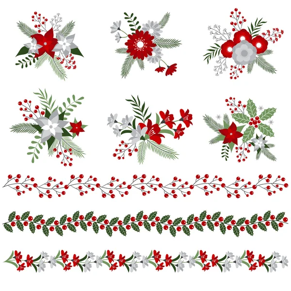 圣诞节花束和边框 — 图库矢量图片
