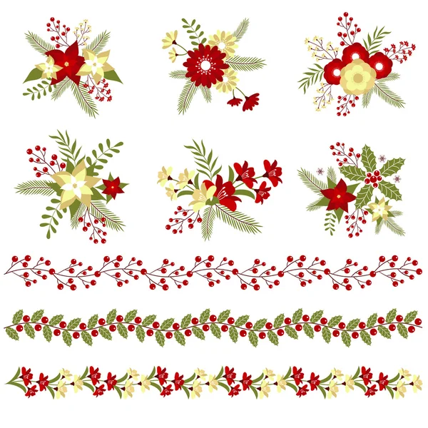 Bouquets et bordures de Noël — Image vectorielle