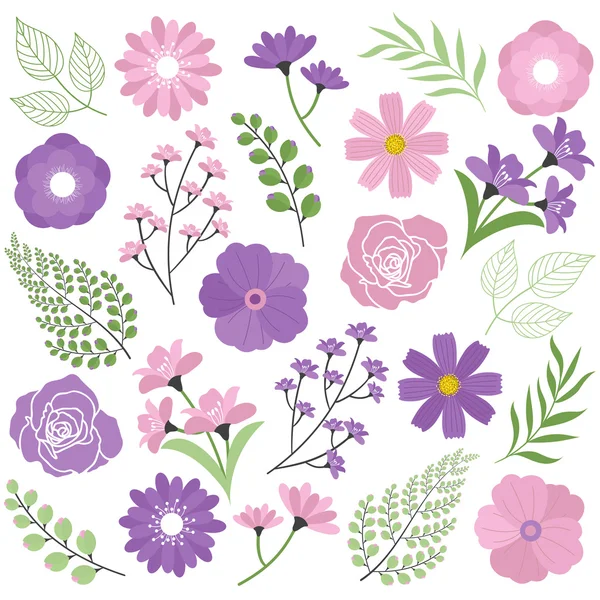 Pink dan Purple flowers - Stok Vektor