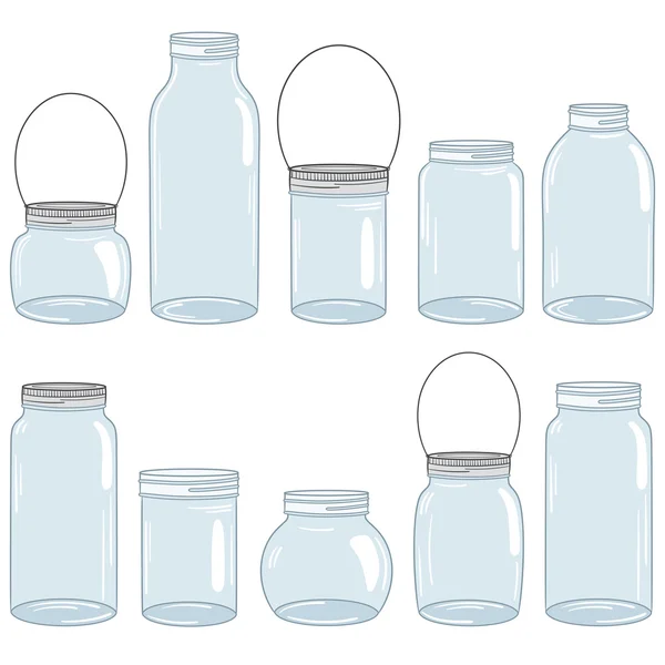 Hand Drawn Mason Jar Set — Stock Vector