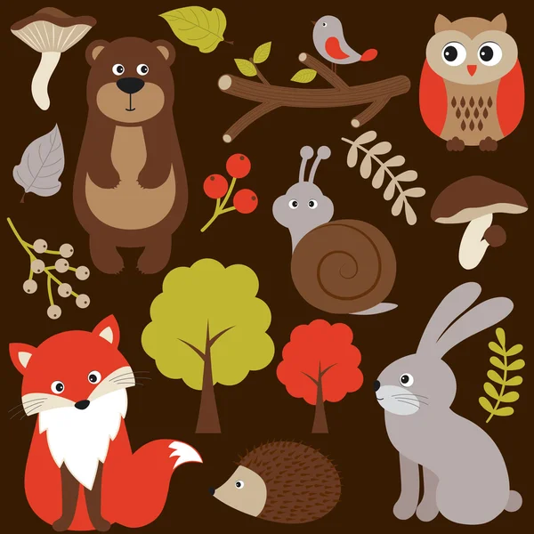森の動物セット — ストックベクタ