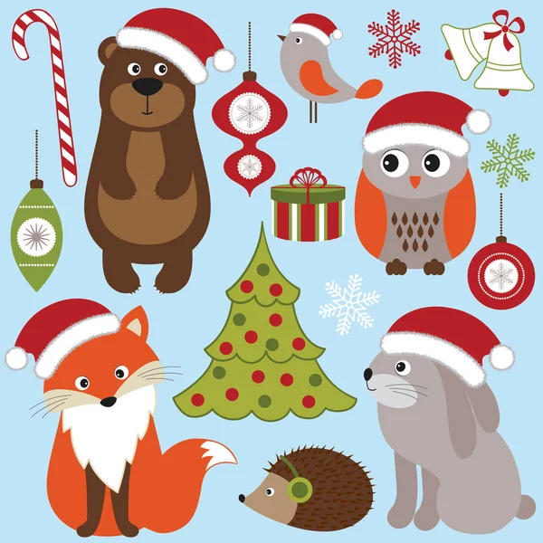 Kerstmis bos dieren — Stockvector