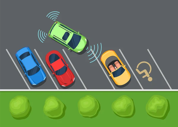 停车辅助系统安全，智能汽车 — 图库矢量图片