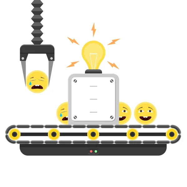 Transportband begreppet sad till Happy emoticons — Stock vektor