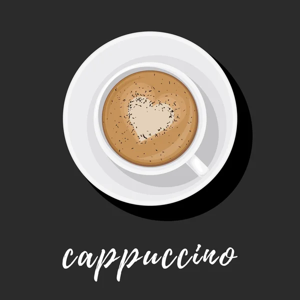 Cappuccino v bílém poháru s čokoládou — Stockový vektor