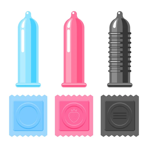 Conjunto de preservativos coloridos —  Vetores de Stock