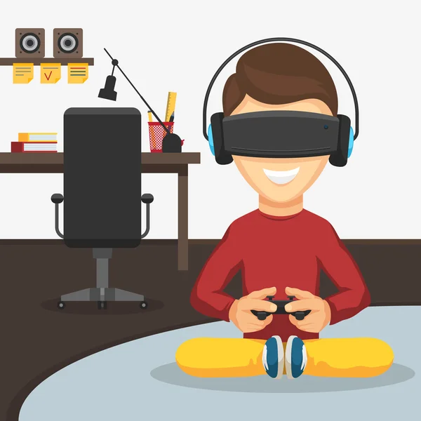 Boy in virtual reality glasses — Stock Vector