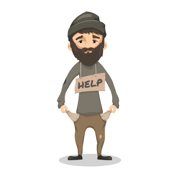 Homeless Shaggy Bearded man — Stock Vector