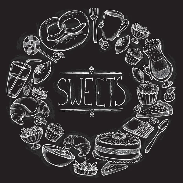 Graphic Sweets set in chalkboard style — Stock Vector