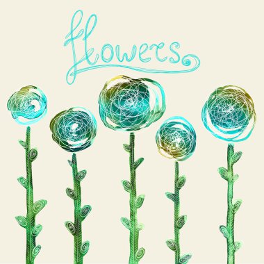 Set of watercolor flowers with white outlines clipart