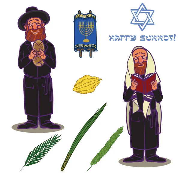 Judaísmo igreja símbolos tradicionais conjunto ícones — Vetor de Stock
