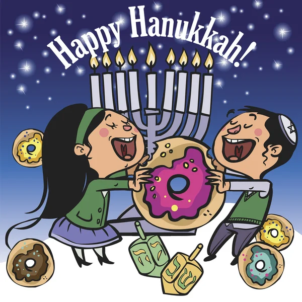 Divertida tarjeta de felicitación feliz Hanukkah. Ilustración vectorial — Archivo Imágenes Vectoriales