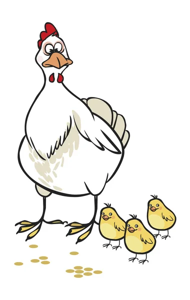 Wektor zabawny kreskówka kura i pisklęta — Wektor stockowy