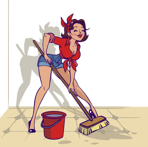 Divertido vector de dibujos animados colorfull chica en pin-up estilo aislado bac — Vector de stock