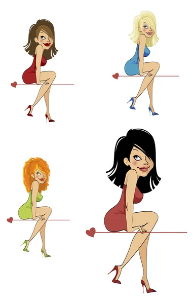 Divertido vector de dibujos animados colorido icono conjunto de chicas — Vector de stock