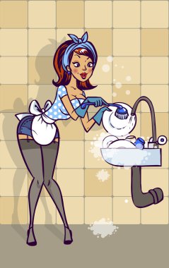 Komik vektör karikatür Derma kız pin-up tarzı içinde TZB izole