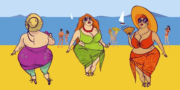 Three fatties on the beach — Stock Vector