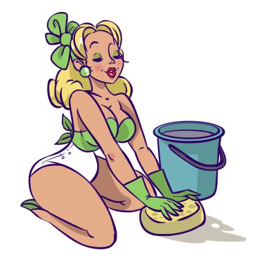 Komik vektör karikatür Derma kız pin-up tarzı içinde TZB izole