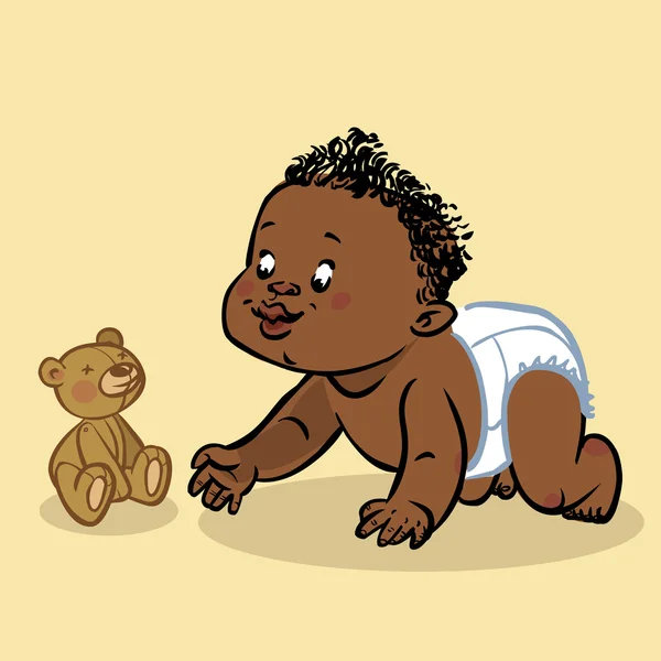 Engraçado vetor desenho animado colorido rastejando bebê preto. Vetor illus —  Vetores de Stock