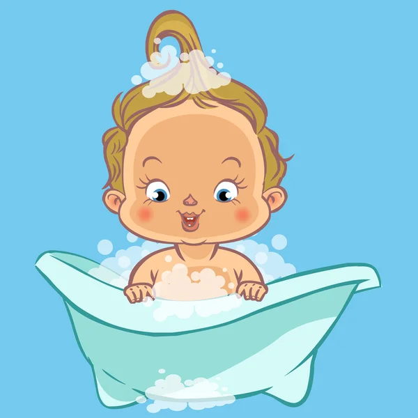可爱的卡通婴儿洗个澡。矢量图 矢量图形