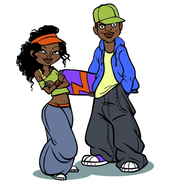 Desenho de personagem de adolescentes pretos.Ilustração vetorial — Vetor de Stock