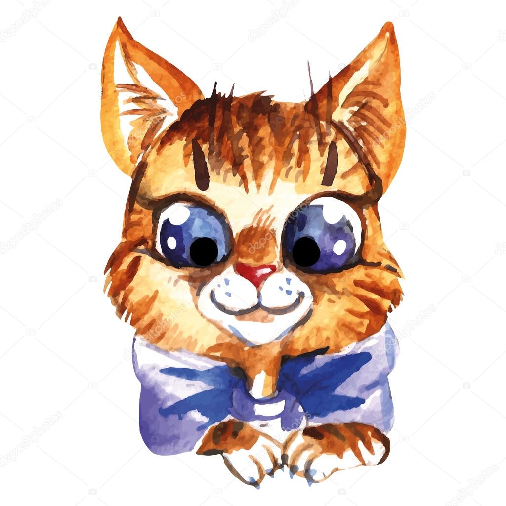 Komik karikatür suluboya kedi. Vektör çizim — Stok Vektör © museyushaya