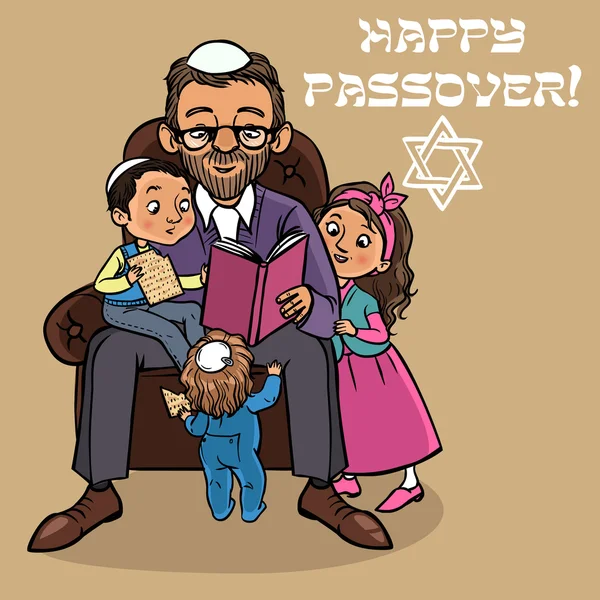 Funny Happy Jewish Passover greeting card. Vector illustration — Stock Vector