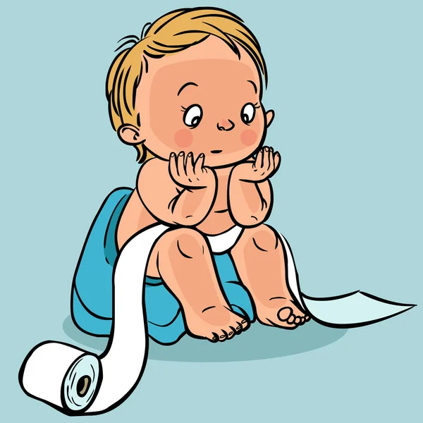 Cute cartoon baby in the toilet.Vector illustration — Stock Vector