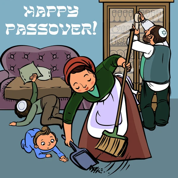 Grappige gelukkig joodse Pesach wenskaart. Vectorillustratie — Stockvector